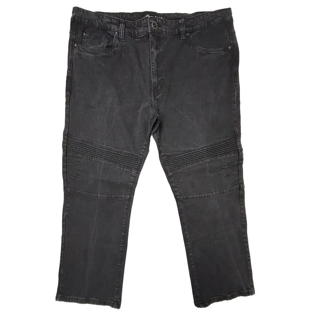 Marc Ecko Cut & Sew Moto Jeans Mens 46X30 Black Denim 100%‎ Cotton EUC